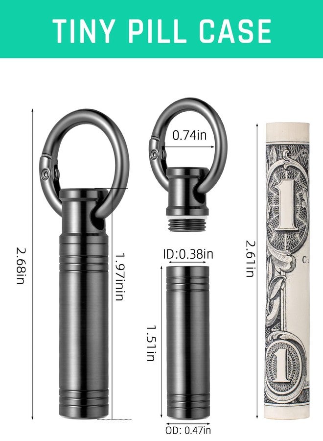 TISUR Small Keychain Pill Holder ，Titanium Metal Travel Pill Case Portable Pill Organizer Container for Purse Waterproof EDC Medicine Bottle C34 (1PC Tiny Pill Case-Black) - Image 2